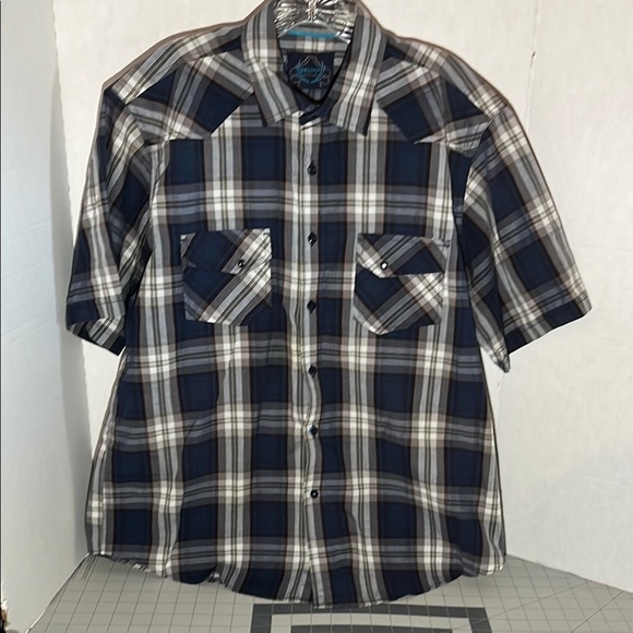 Blue and White Casual Button Down Shirt with Plaid Pattern - Picture 1 of 9
